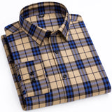 Men's  Modal Cotton Striped Plaid Dress Shirt Without Pocket Stylish Casual Standard-fit Long Sleeve Gingham Shirts MartLion   