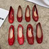 Retro Ultra-soft Women Shoes Spring Bow Red Flat Sole Single Shoe Leisure Leather Ballet MartLion   