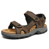 Summer Leisure Men's Shoes Beach Sandals Genuine Leather Soft Mart Lion dark brown 3361 7.5 