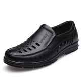 Genuine Leather Shoes Men's Summer Sandals Hollow Casual Footwear MartLion Black 02 6.5 