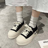 Platform Canvas Shoes Women Spring Autumn Sports Casual Sneakers Female Heightening Lace-up Round Toe Board Mujer Mart Lion Black 35 