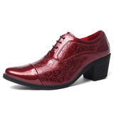 Trendy High Heel Men's White Dress Shoes Pointed Toe Lace-up Formal Leather Glitter Oxfords Zapatos Hombres Mart Lion red 822 38 