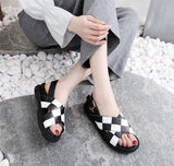  Summer Fish Toe Sandals Women's Roman Leather Cross Flat Thick Sole Matching Color Versatile Shoes Mart Lion - Mart Lion