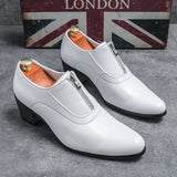 Classic Stylish Leather Oxfords Shoes Men's Elegantes Zipper Casual Shoes High Heels Pointy Work Men's MartLion   