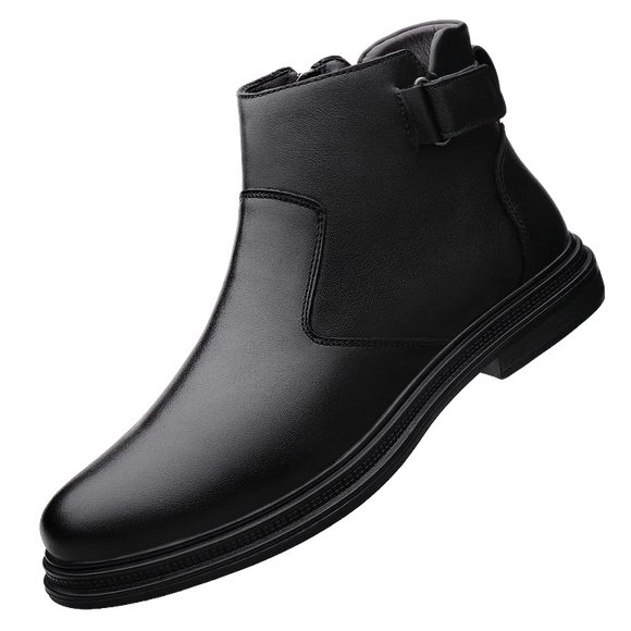 Men's Casual Chelsea Boots Genuine Leather Black Solid Color Outdoor Warm Plush Winter Motorcycle MartLion Black 46 