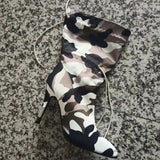 High Thin Heels Boots for Women Stilettos Camouflage Ankle Woman Lace Up Luxury Party Mart Lion   