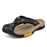 Summer Men's Flip-Flops Genuine Leather Anti-Slip Beach Slippers Sandals Anti-collision Toe Mart Lion Black 38 