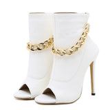 Liyke White Leather Basic Boots Women Ankle Sandals Metal Chain Design Thin Heels Pumps Peep Toe Zip Shoes Mart Lion White 35 China