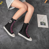  Women's Raised Canvas Shoes with Front Lace Up Side Zipper and Hot Diamond Shoes for Casual Breathable Canvas Boots for Couples MartLion - Mart Lion