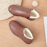 Winter Women Casual Shoes PU Leather Sewing Outdoor Warm Cotton Ladies Cotton Leather Boots Flat Mart Lion   