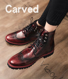 Formal Men's boots British Style Brogue Shoes Mid Calf Dress Leather Oxfords Bota Masculina Mart Lion   