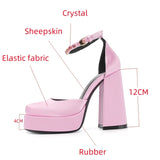 Women's High Heel Shoes Thick Heel Square Head Rhinestone Shallow Mouth Party Wedding MartLion   