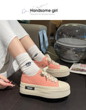 Platform Canvas Shoes Women Spring Autumn Sports Casual Sneakers Female Heightening Lace-up Round Toe Board Mujer Mart Lion   