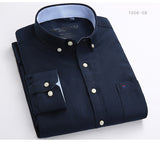 Men's Regular-Fit Long-Sleeve Sturdy Knit Oxford Tops Shirt Plaid Striped Embroidered Pocket Button-down Casual Versatile Mart Lion   