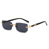 Rimless Sunglasses Rectangle Popular Women Men's Shades Small Square Summer Traveling MartLion Black Black 