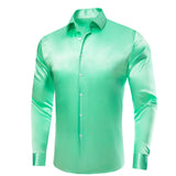 Pure Color Silk Men's Shirts Long Sleeve Suit Dress Shirt Blouse Summer Spring Wedding Prom Classic Designer MartLion   