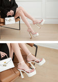 Liyke Summer Chunky Platform Narrow Band White Women Sandals Ladies Buckle Strap High Heel Shoes Mart Lion   