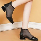 Summer Mesh Ankle Boots Pointed Toes Low Heels Ladies Short Chunky Heels Spring Back Zipper Shoes MartLion   