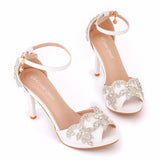 Women Wedding Shoes Bride Sandals White Rhinestones Silver Platform Dress Thin High Heels Ladies Pumps MartLion   