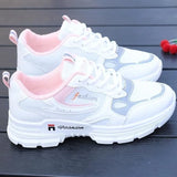 Women Running Shoes Breathable Walking Mesh Lace Up Platform Sneakers White Vulcanized MartLion   