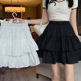 Pleated Skirt Women White Ruffle Sweet Pretty Style Skirt Elastic Waist Summer Slim Basic Dress MartLion   