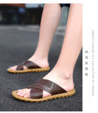 Design Leather Open Toe Sandals Men‘s Slip Resistant Solid Color Slippers Soft Slipper Outdoor Summer Shoes Mart Lion   