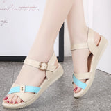 Summer Leather Metal Buckle Strap Ladies' Sandals Heel Height 2.5CM flat Women's Beach Shoes MartLion   