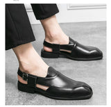 Black Men's Summer Sandals Brown Pu Leather Buckle Strap Dress Shoes with Formal Mart Lion   