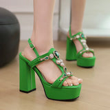 Summer Elegant Green Orange Women Bridal Sandals Platform High Heels Lady Wedding Shoes MartLion Green 12 