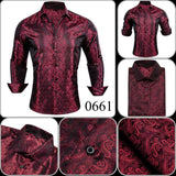 Luxury Silk Shirts Men's Black Floral Spring Autumn Embroidered Button Down Tops Regular Slim Fit Blouses Breathable MartLion   
