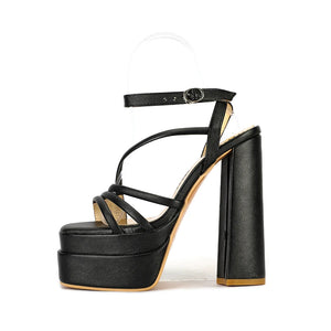 Summer Rose Black Women Sandals High Square Heel Lady Platform Shoes MartLion   