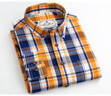 England Style Contrast Casual Checkered Shirts Button-down Soft Cotton  Long Sleeve Standard-fit Plaid Shirt MartLion   