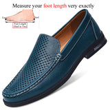 Slip On Leather Casual Shoes Men's Loafers Luxury Hombre Homme Social slip-ons MartLion Blue(Hole) 46 