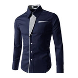 Male  Shirts Full Sleeve Stripe Shirt Men Slim Fit  Formal Dress Shirts Colors MartLion Navy Blue 2XL 