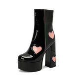 Women's Platform High Heel Boots Thick Heart Printed Ankle Waterproof and Short MartLion   