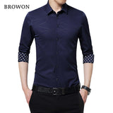 Luxury Brand Men's Dress Shirts Long Sleeve Geometric Print Social Shirt Handsome Blouse Mart Lion Blue Asian size M 