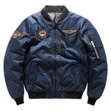 Air Force MA1 Pilot Cotton Jacket Men's Double Sided Letter Embroidery Thicken Bomber Coat Retro Trendy Military Baseball Jersey MartLion Blue M 45-52.5kg 
