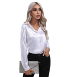 Satin Silk Button Down Shirts for Women Dress Shirts Long Sleeve Blouses Female Shirts MartLion W S 