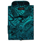 Luxury Paisley Gilding Teal Green Shirts Men's Long Sleeve Spring Autumn Clothing Wedding Prom Social Dress Shirt Blouse MartLion   