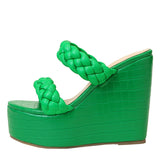 Style Open Toe Wedges Shoes For Women Slippers Handmade Weave Strap Summer Platform High Heels Sandals MartLion Green 37 CHINA
