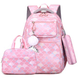 3pcs/Set Fish Scale Print Kid Backpack With Mermaid pendant Girl waterproof School Bag Children Schoolbag  For teenage girls MartLion pink  