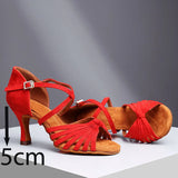 Candy Color Women's Indoor Sandals Sheepskin Adult Ladies Latin Dance Professional National Standard Dance Shoes MartLion Red heel 5cm 39 