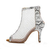 Stage Game Snakeskin Pattern Latin Dance Shoes High-heeled Indoor Practice Boot Mesh Hollow Tango Jazz Modern Party Dance Women MartLion   