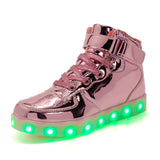 Kids Led USB Charging Shoes Glowing Sneakers Children Hook Loop Luminous for Girls Boys Skateboard High Top Running Sports MartLion Liang pink 25 