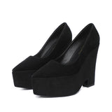 Women's High Heels Retro Single Waterproof Platform Super Thick Heel Design Pointed Shallow Cut Mary Jane Shoes MartLion Black 35 CHINA