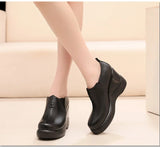 Genuine Leather Women Shoes  Spring Autumn Slip-On High Heels Round Toe Casual Slope Heel Ladies Platform MartLion   