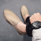 Genuine Leather Men's Casual Shoes Loafers Moccasins Breathable Slip on Driving Mocasines Hombre Mart Lion Sandy color 38 