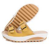 Summer Women Wedge Sandals Belt Buckle Open Toe  Vintage Anti-slip Casual Slippers Platform Shoes Ladies Loafers MartLion Yellow 35 