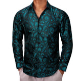 Designer Shirts Men's Silk Long Sleeve Gold Black Flower Slim Fit Blouses Casual Formal Tops Breathable Barry Wang MartLion   