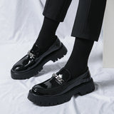 Spring Lacquer Leather Casual Shoes Men's Chain Loafers  Slip-on Thick Bottom Oxford Wedding MartLion   